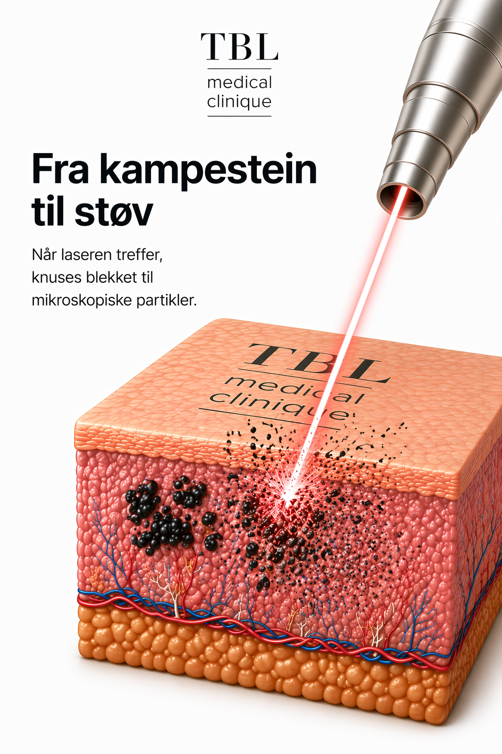 Akustisk sjokkbølge knuser pigmentet til mikropartikler.