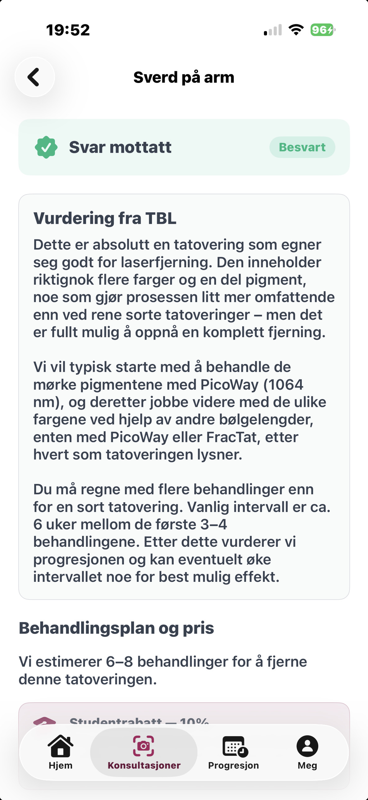 Svar med vurdering fra TBL og start på behandlingsplan